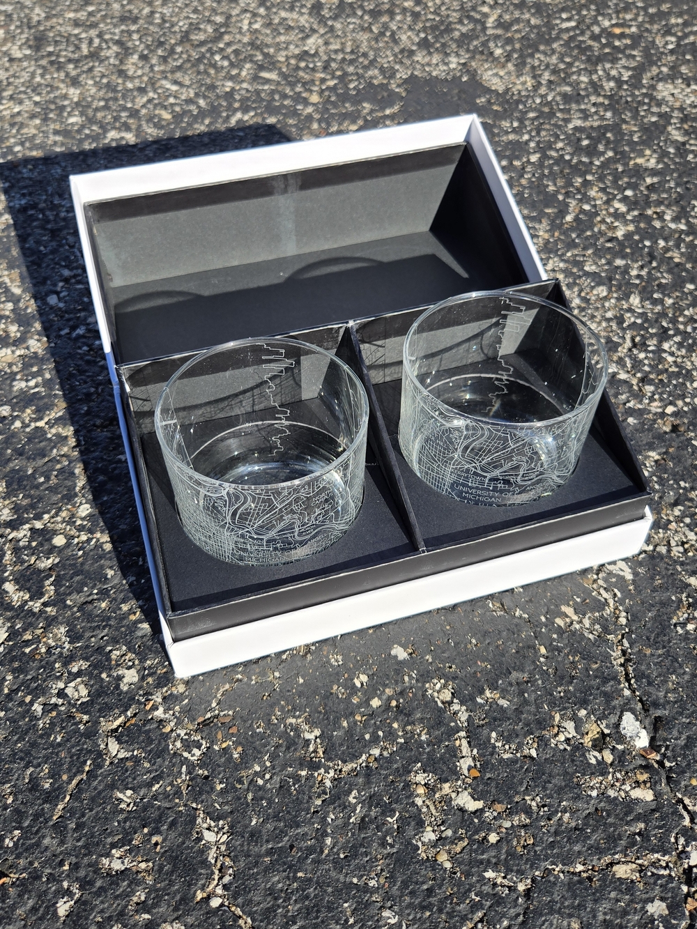 Clear Etched Michigan Glass Whiskey Tumblers - Set of 2